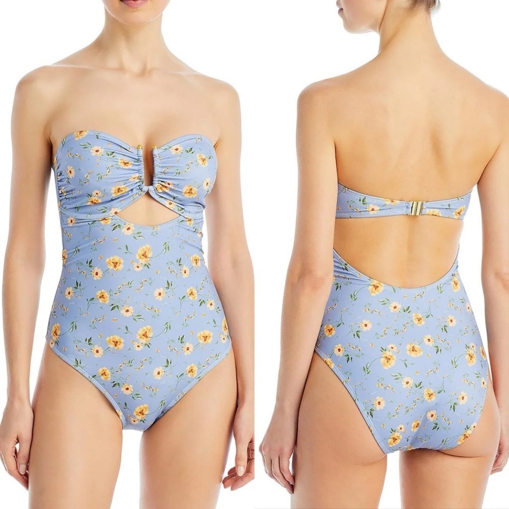 Aqua Floral Blue One Piece Swimsuit